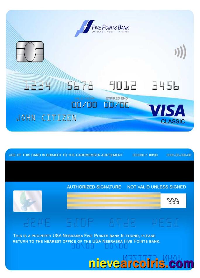USA Nebraska Five Points Bank Visa Classic Card Template