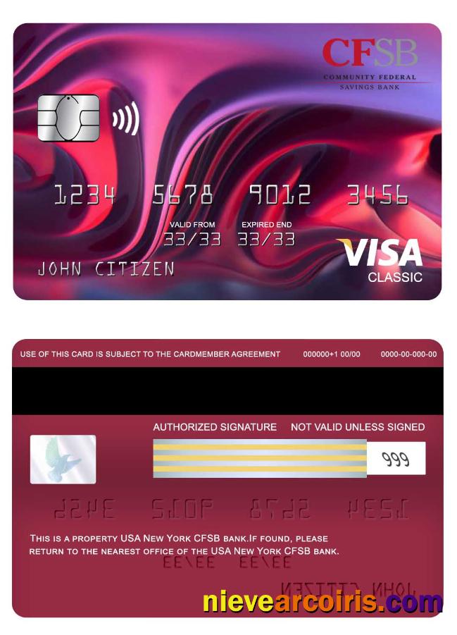 USA New York CFSB Bank Visa Classic Card Sample