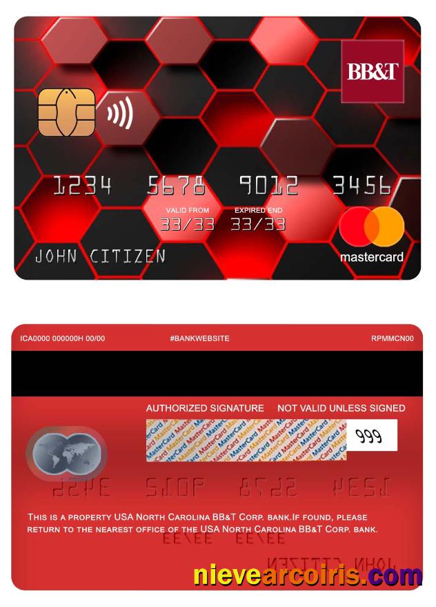 USA North Carolina BB&T Corp. Bank Mastercard Template