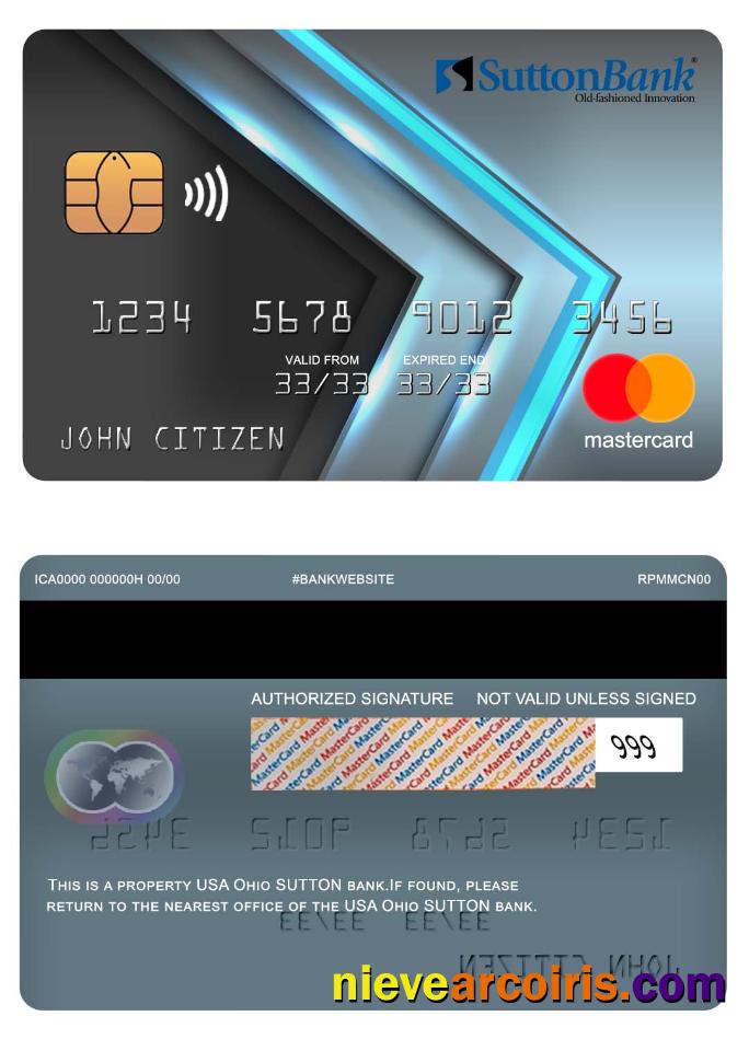 USA Ohio SUTTON Bank Mastercard Sample