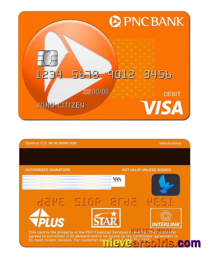 USA PNC Bank Visa Card Sample