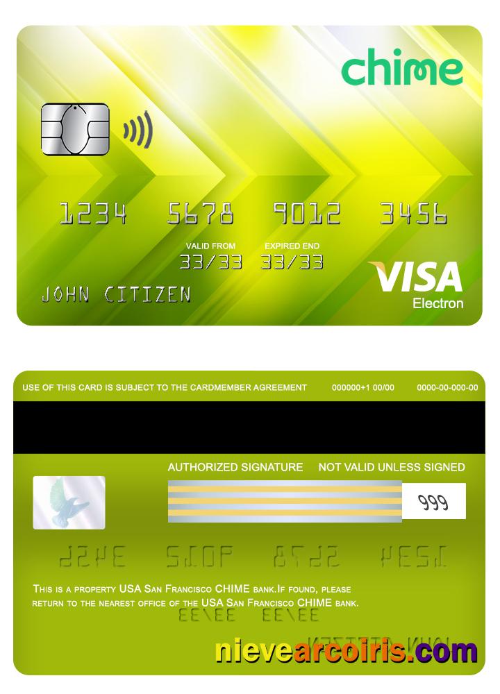 USA San Francisco CHIME Bank Visa Electron Card Photolook
