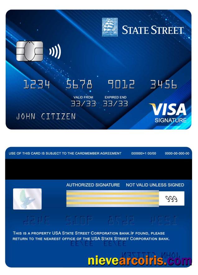 USA State Street Corporation Bank Signature Card Template
