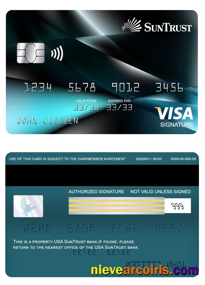 USA SunTrust Bank Signature Card Sample