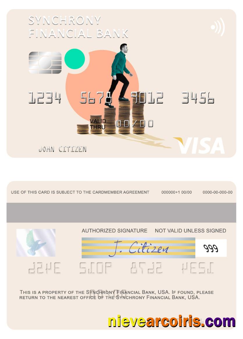 USA Synchrony Financial Bank Visa Card Template