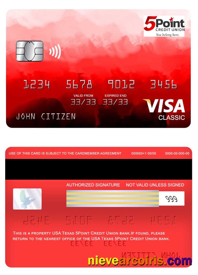 USA Texas 5Point Credit Union Bank Visa Classic Card Photolook