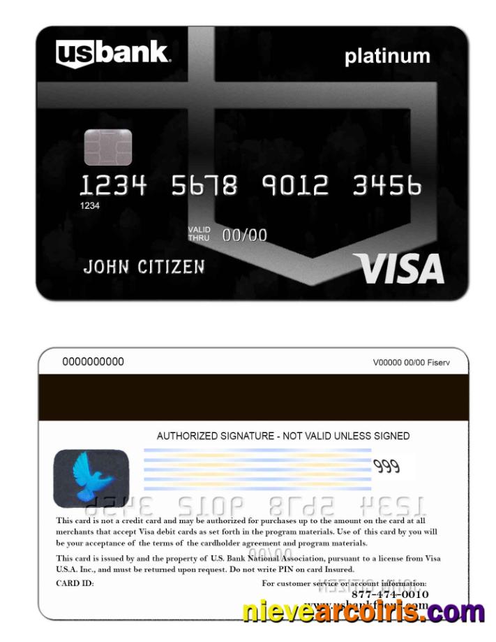 USA U.S. Bank Visa Platinum Card Template
