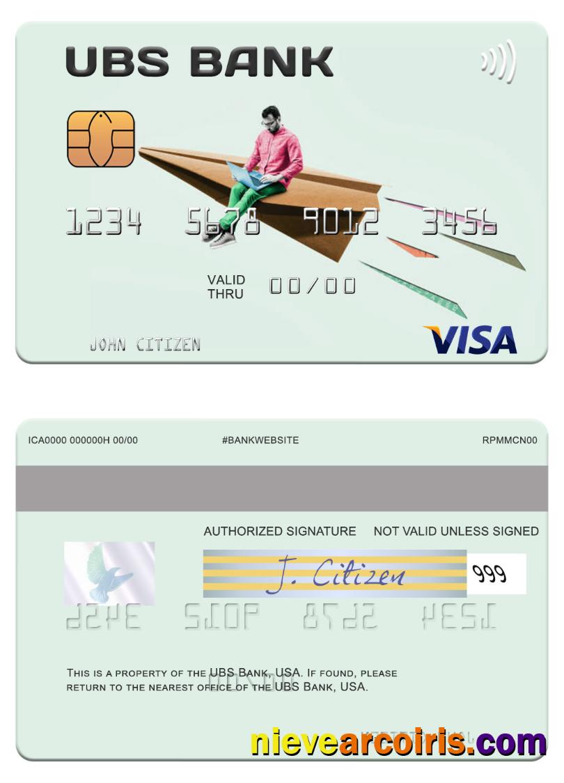 USA UBS Bank Visa Card Sample