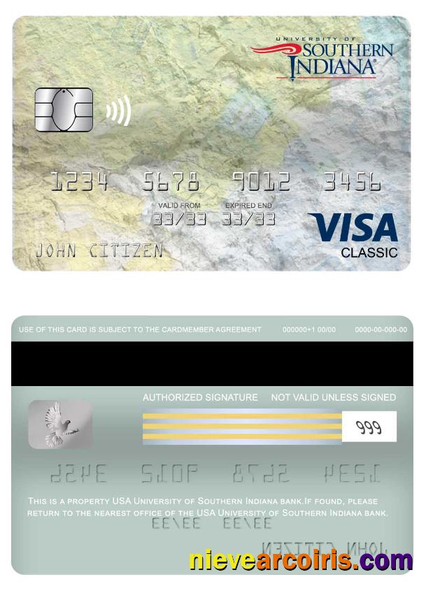USA University Of Southern Indiana Bank Visa Classic Card Preview