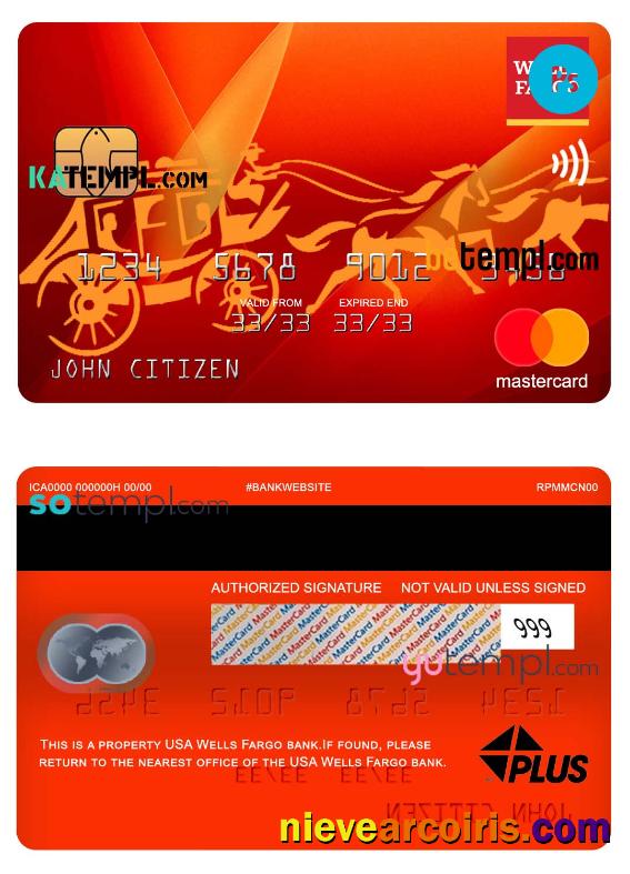 Editable USA Wells Fargo Bank Mastercard, Fully Editable Template In PSD Format