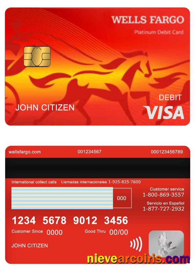 USA Wells Fargo Bank Visa Debit Card Sample