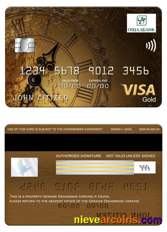 Ukraine Oshadbank Visa Gold Card Template