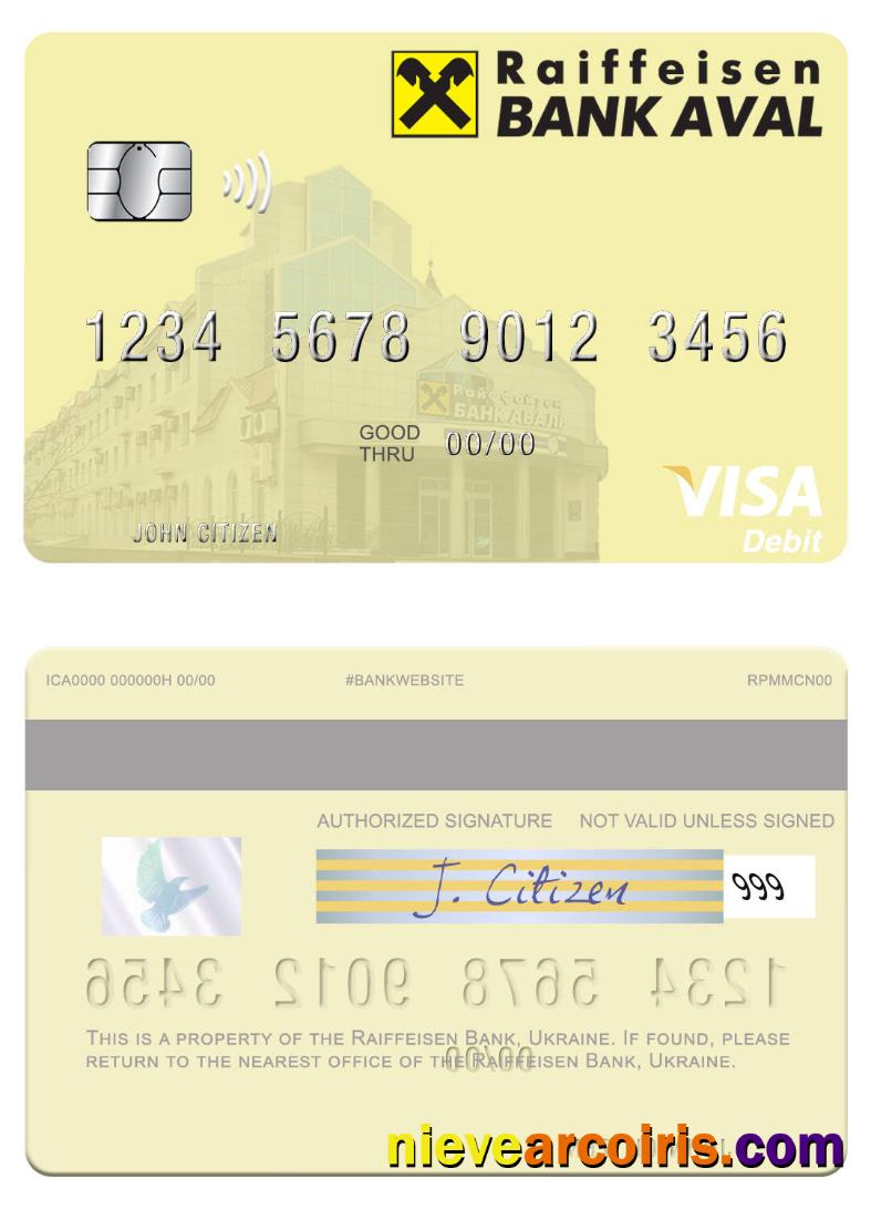 Ukraine Raiffeisen Bank Visa Debit Card Template