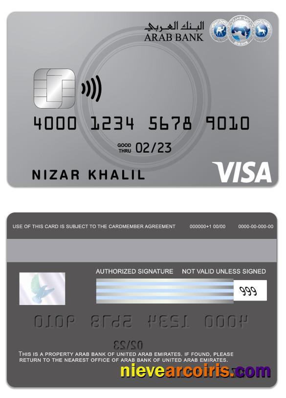 United Arab Emirates Arab Bank Visa Classic Credit Card Sample