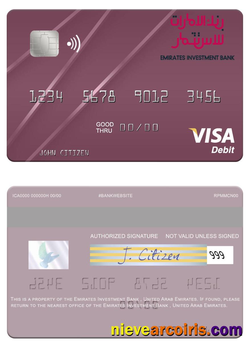 United Arab Emirates Emirates Investment Bank Visa Debit Card Sample