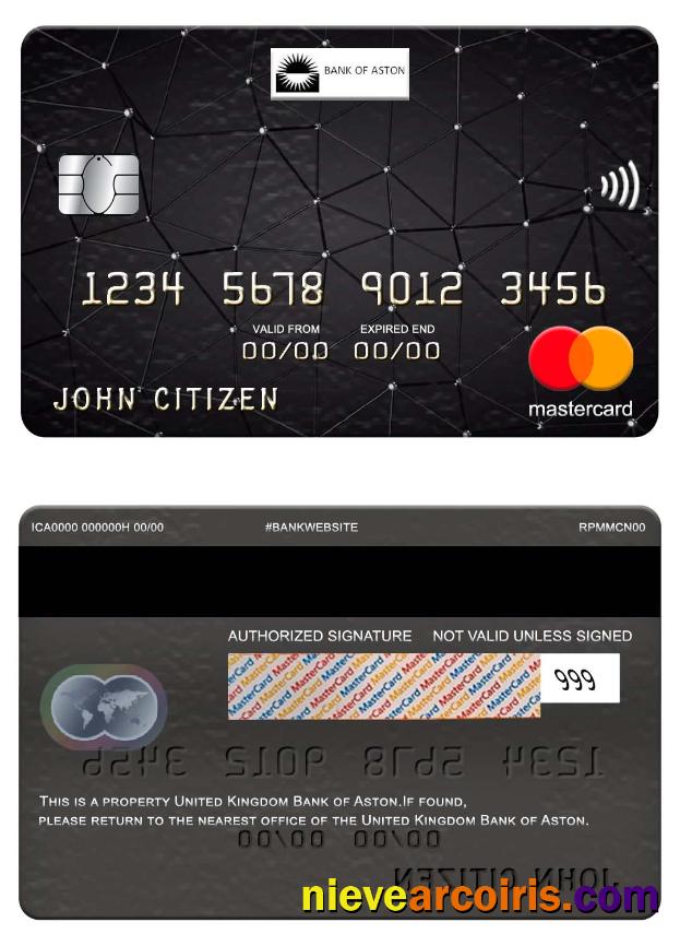 United Kingdom Bank Of Aston Mastercard Sample