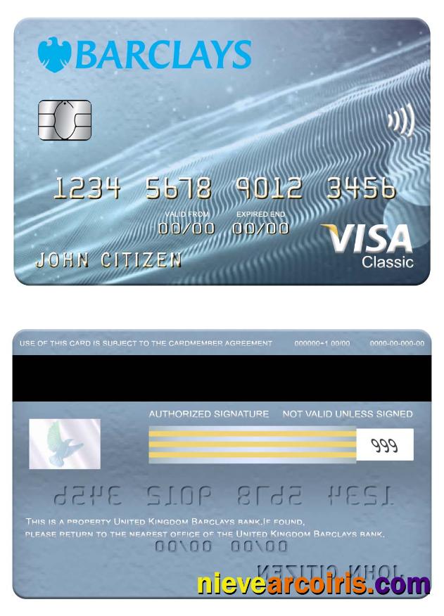United Kingdom Barclays Bank Visa Classic Card Sample