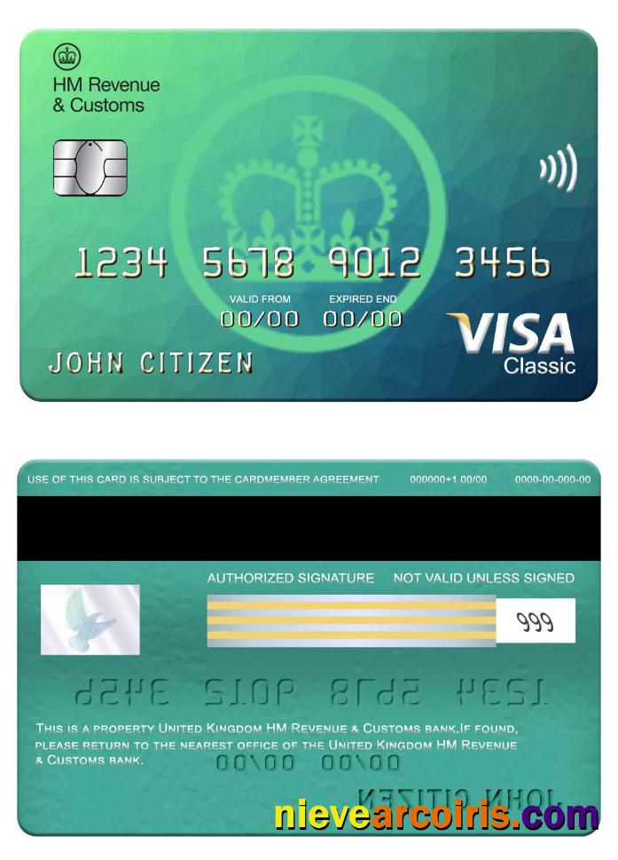 United Kingdom HM Revenue & Customs Bank Visa Classic Card Template