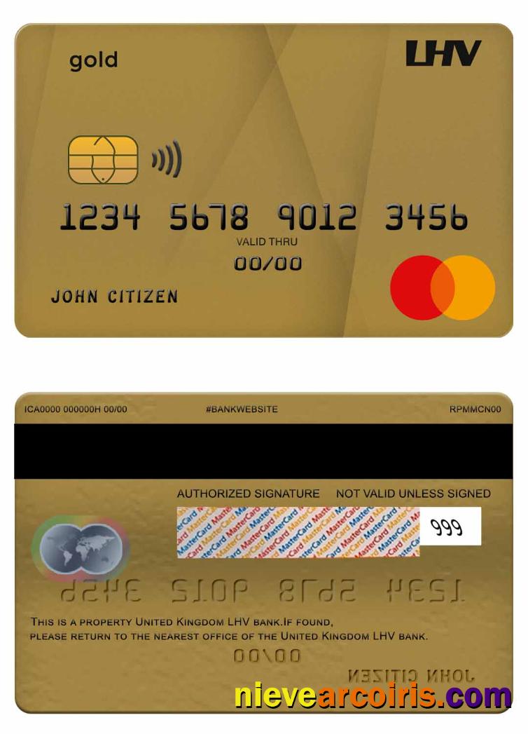 United Kingdom LHV Bank Mastercard Gold Template