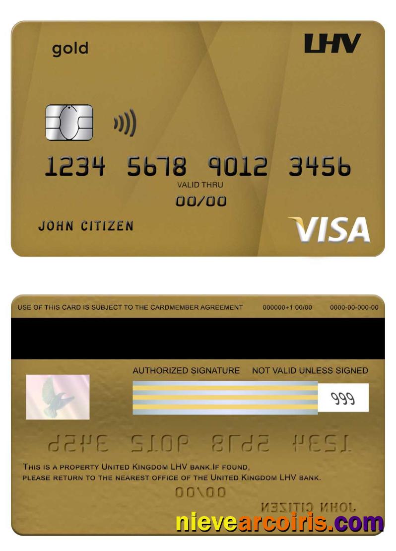 United Kingdom LHV Bank Visa Gold Card Sample