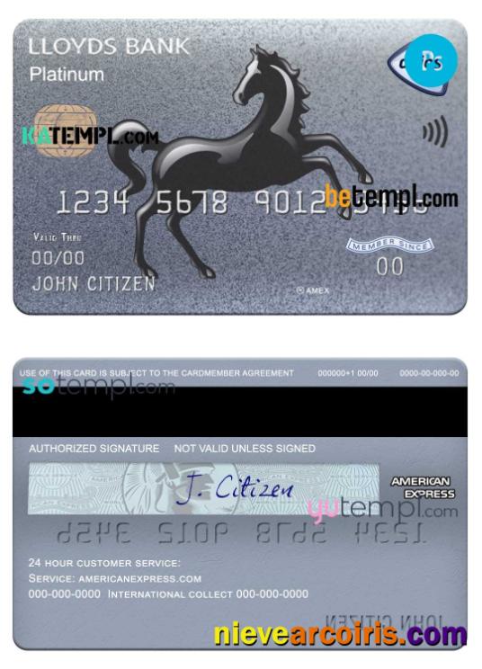 Editable United Kingdom Lloyds American Express Platinum Card Template In PSD Format, Fully Editable