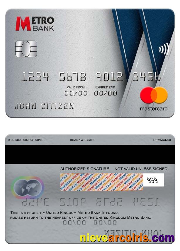 United Kingdom Metro Bank Mastercard Template