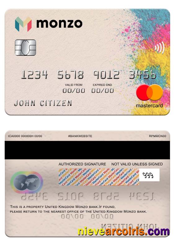 United Kingdom Monzo Bank Mastercard Template