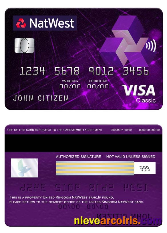 United Kingdom NatWest Bank Visa Classic Card Sample