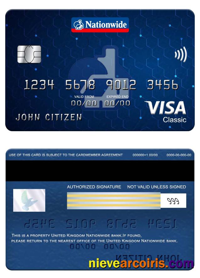 United Kingdom Nationwide Bank Visa Classic Card Sample