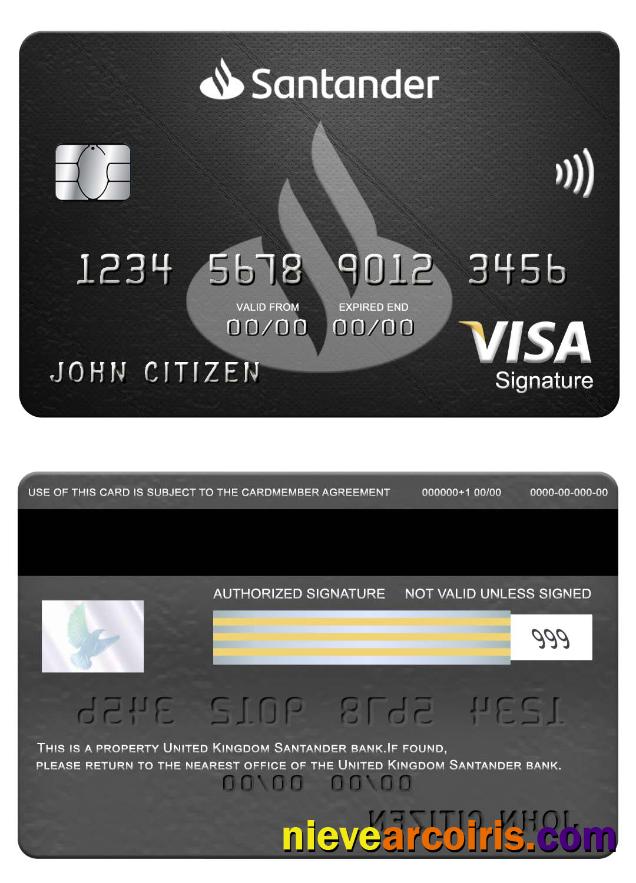 United Kingdom Santander Bank Visa Signature Card Preview