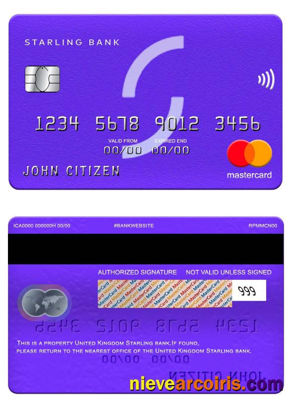 United Kingdom Starling Bank Mastercard Template