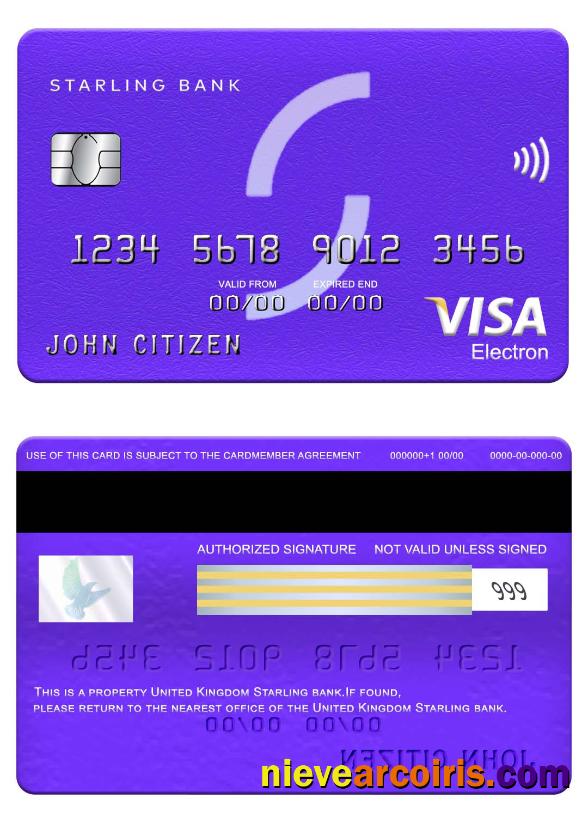 United Kingdom Starling Bank Visa Electron Card Sample