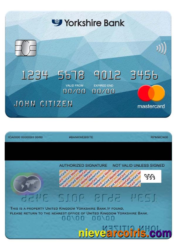 United Kingdom Yorkshire Bank Mastercard Sample