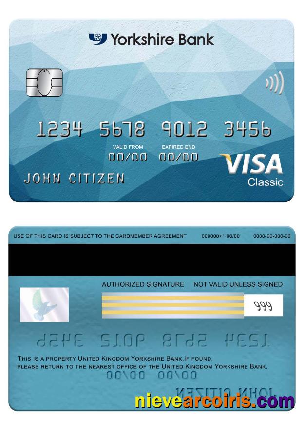 United Kingdom Yorkshire Bank Visa Classic Card Template
