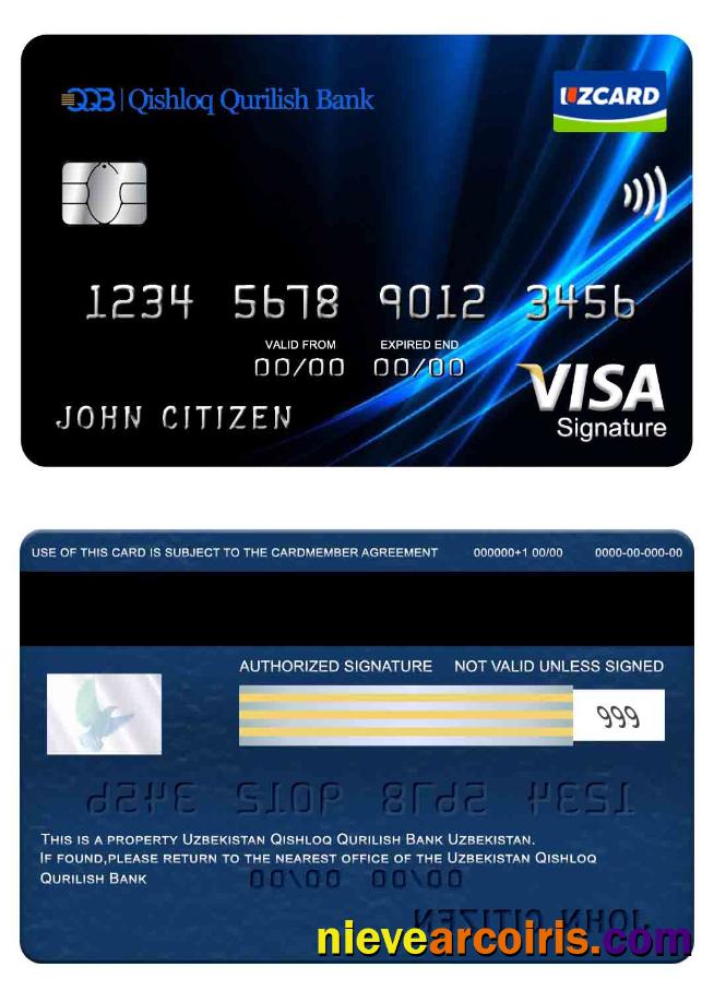 Uzbekistan Qishloq Qurilish Bank Visa Signature Card Sample