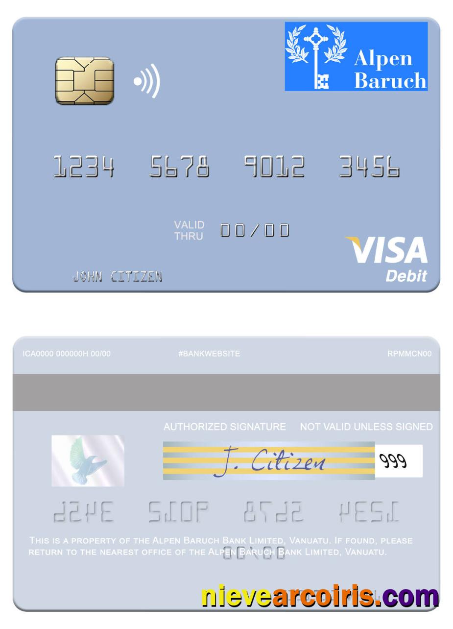 Vanuatu Alpen Baruch Bank Limited Visa Debit Card Template