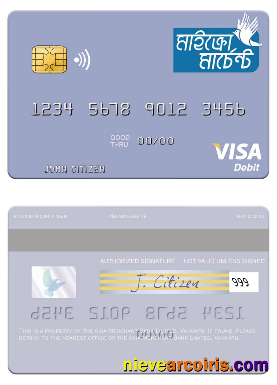 Vanuatu Asia Merchant Bank Limited Visa Debit Card Template