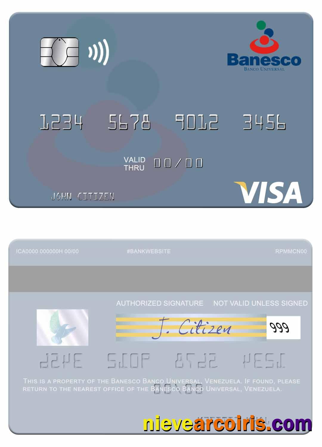 Venezuela Banesco Banco Universal Visa Card Sample