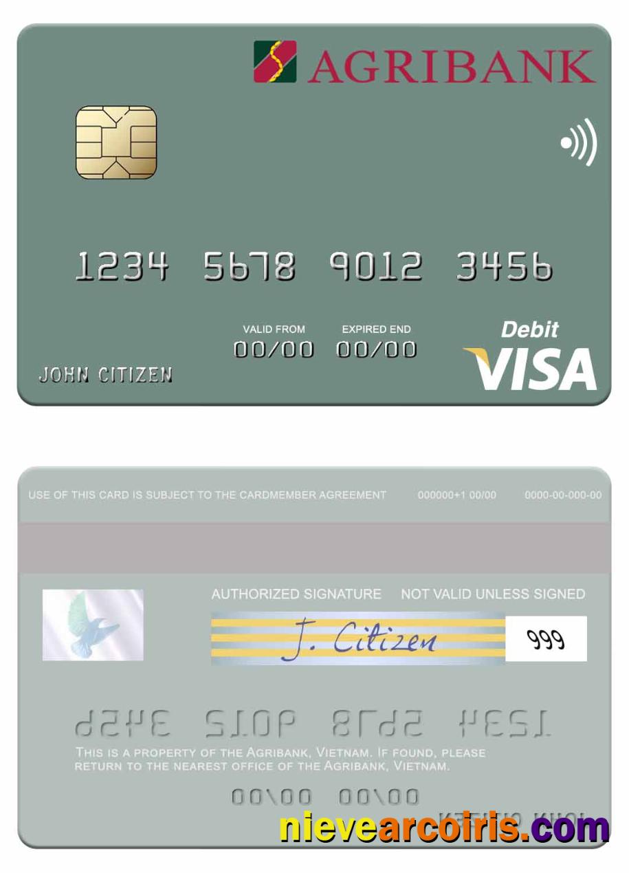 Vietnam Agribank Visa Debit Card Template