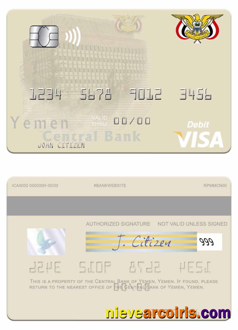 Yemen Central Bank Of Yemen Visa Debit Card Sample