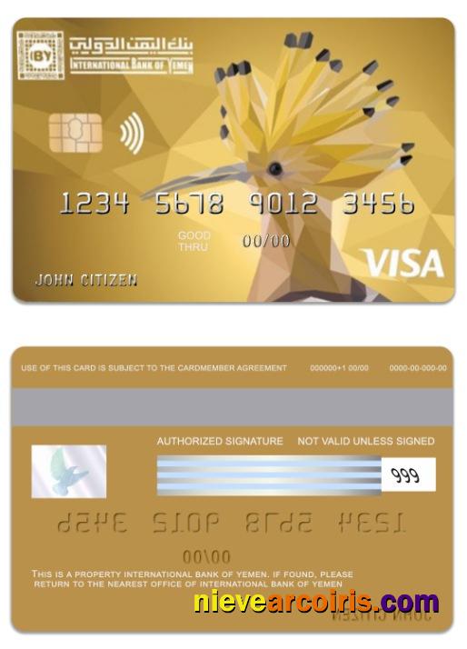 Yemen International Bank Of Yemen Visa Credit Gold Card Template