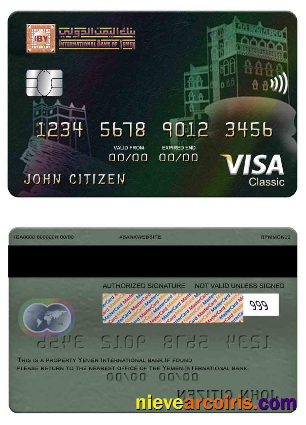 Yemen International Bank Visa Classic Card Template