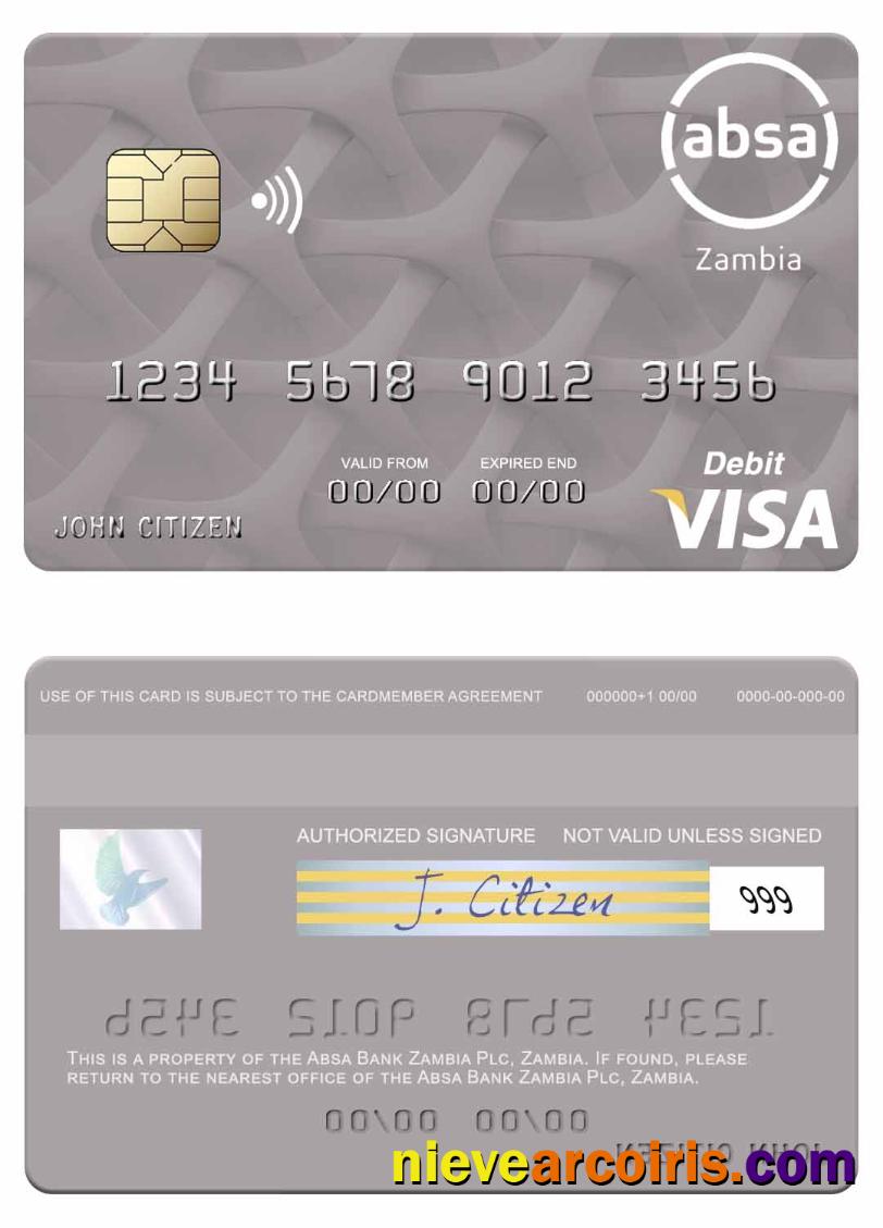 Zambia Absa Bank Zambia Plc Visa Debit Card Sample