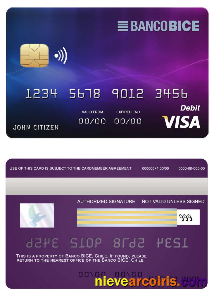 Chile BICE Bank Visa Card Sample
