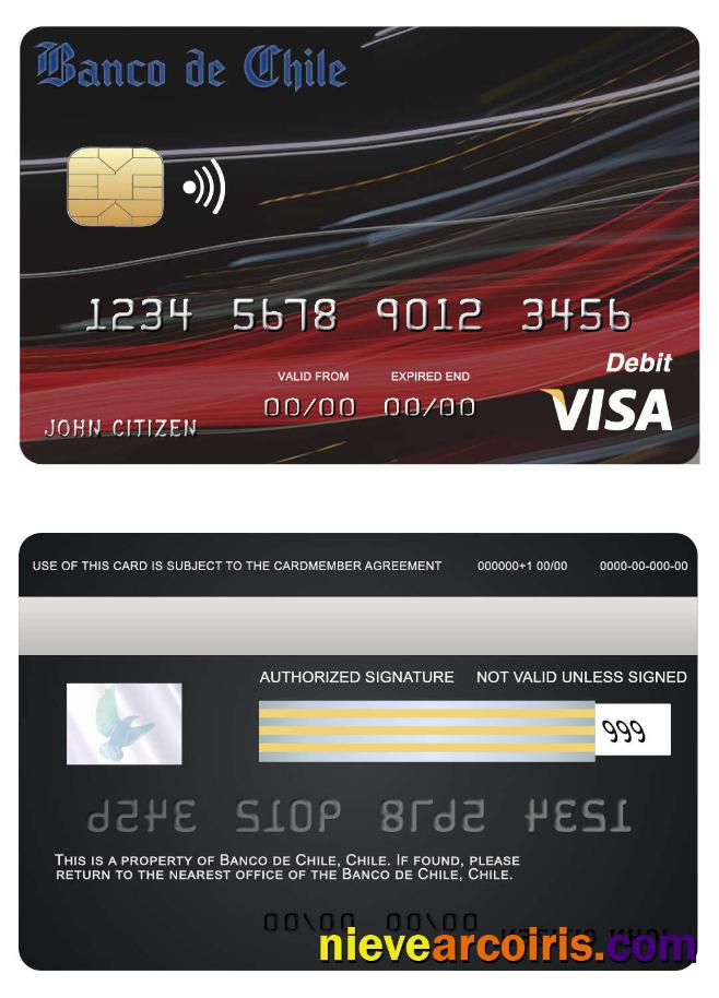 Chile Banco De Chile Bank Visa Card Sample