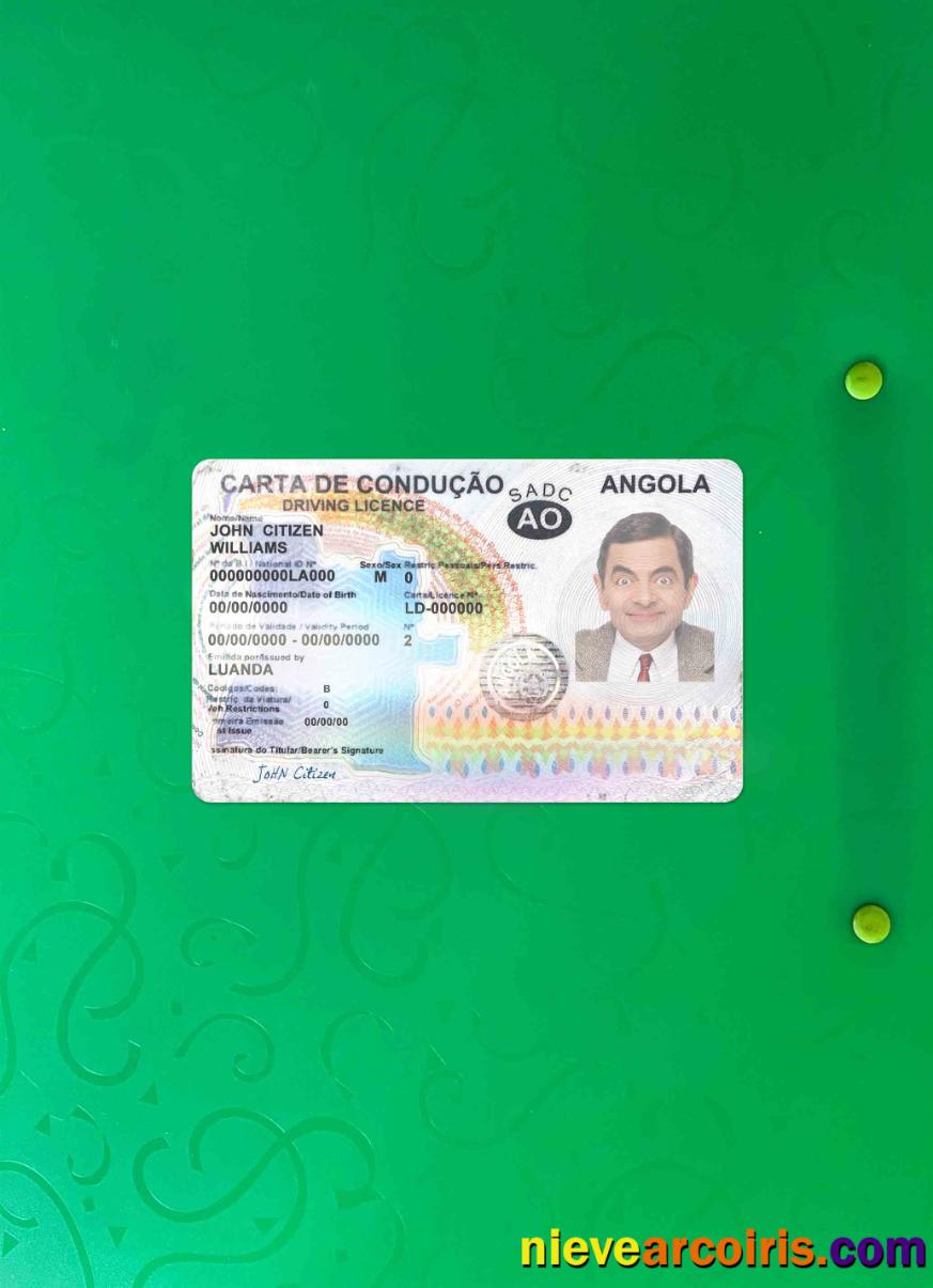 Angola Driving License 2018 2028 Photolook FRONT Sample