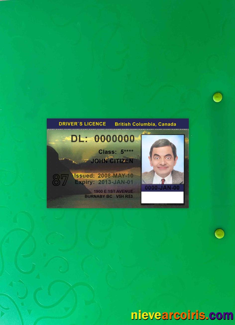 Canada British Columbia DL, Version 2 Photolook FRONT Template
