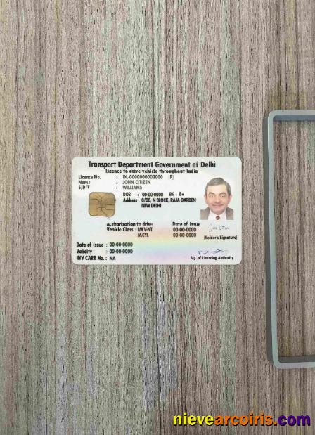 India (Delhi) Driving License Photolook FRONT Template