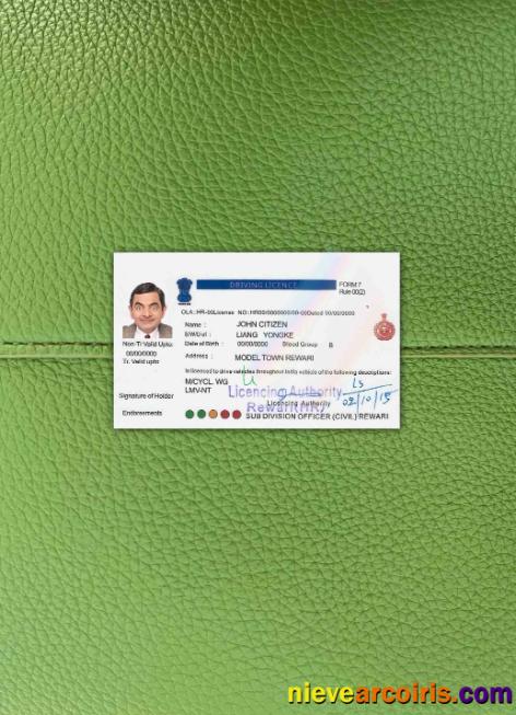 India Driving License Version 5 Photolook FRONT Template