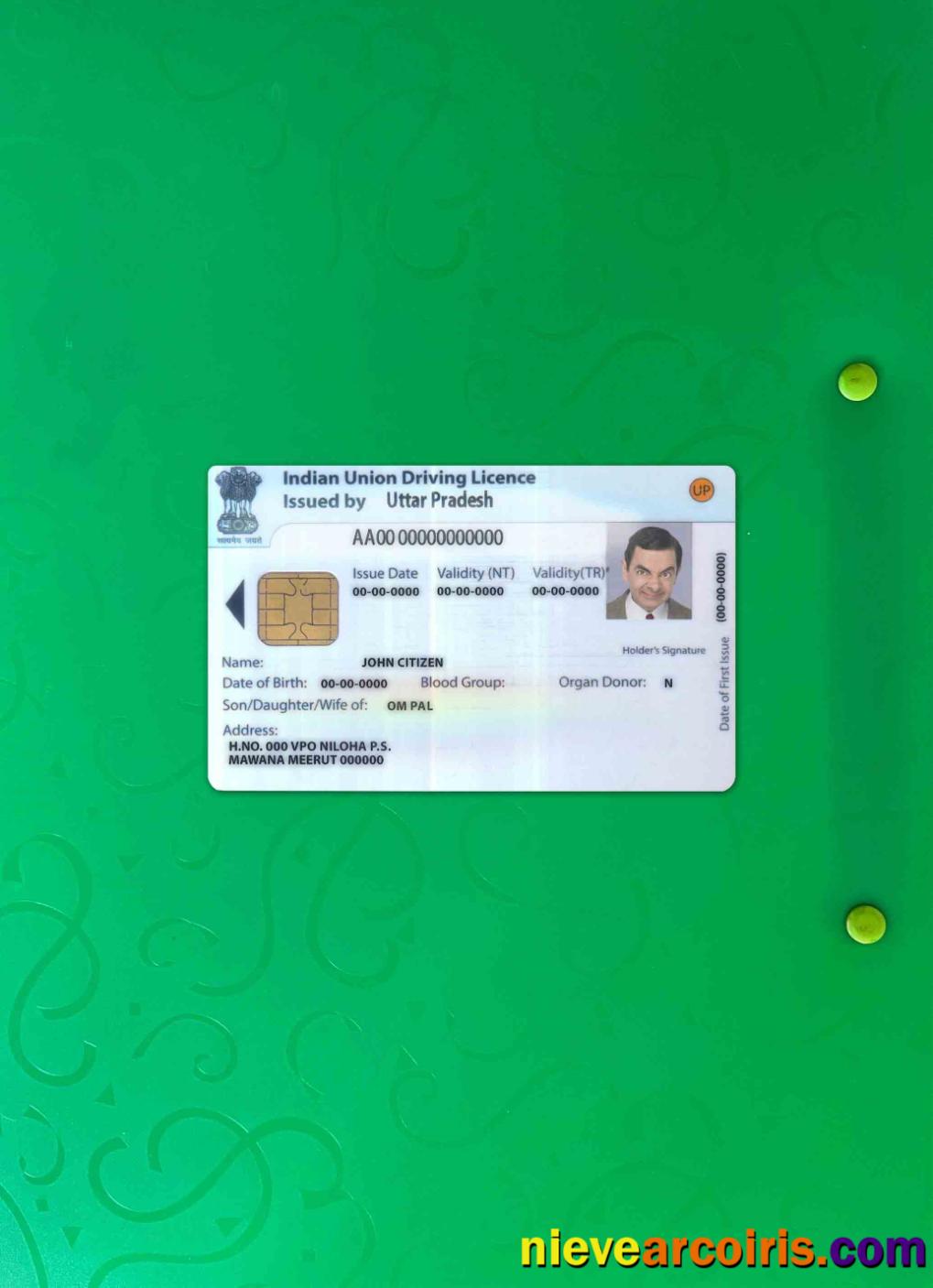 Indian Union Driving License Photolook FRONT Template
